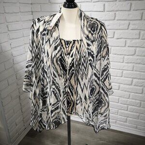 NWT Dress Barn Ladies Size 2X Black/Tan/Beige Twin Set Cami & Blouse